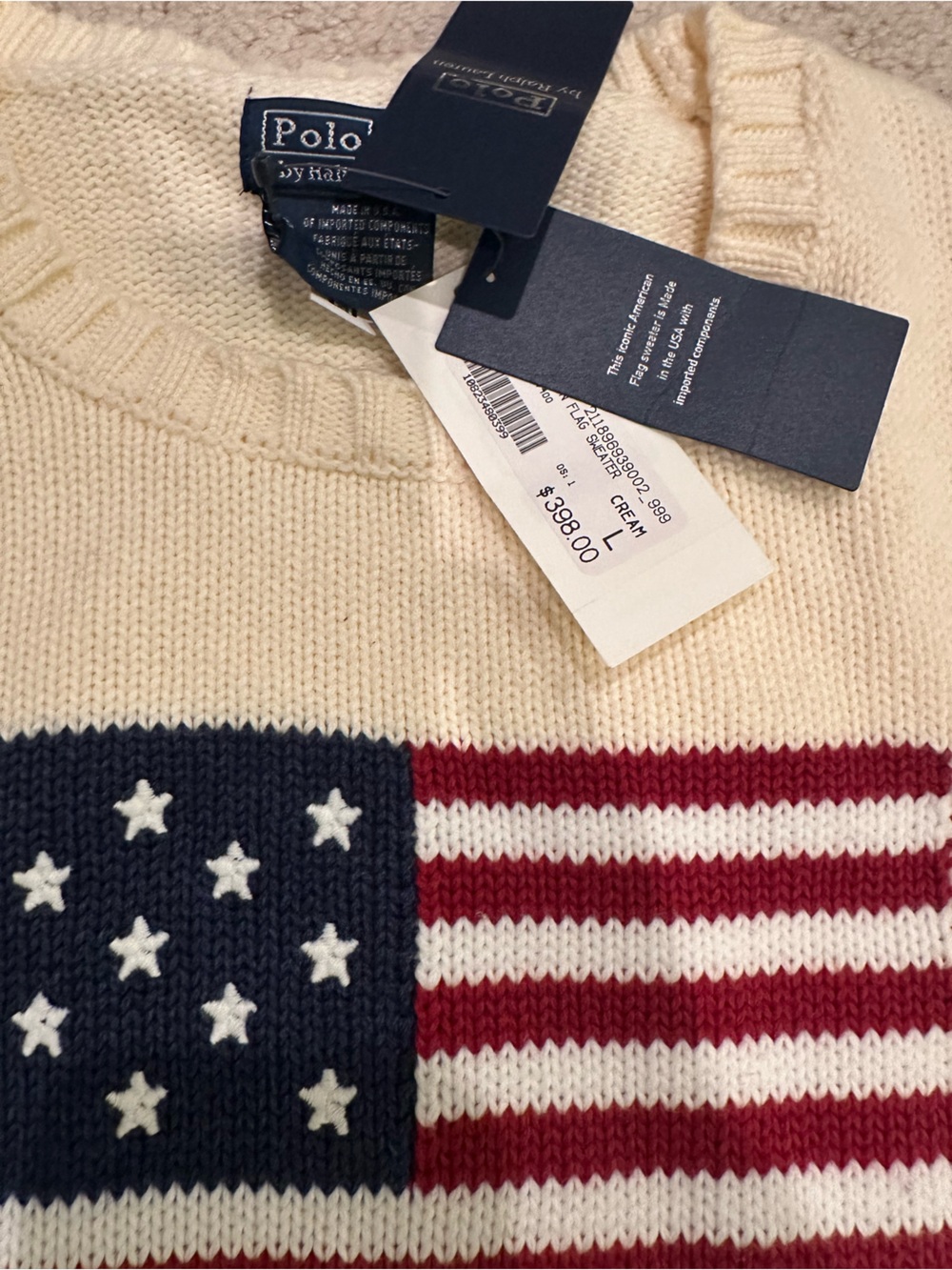 Polo Ralph Lauren roving cream flag cotton sweater - size large - Picture 5 of 5